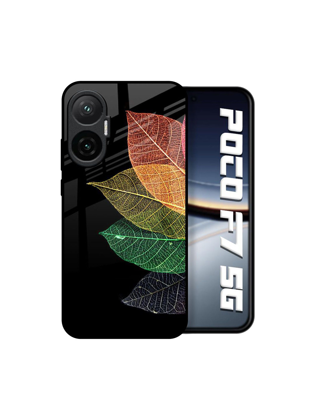 QRIOH Unisex Poco F7 5G Tropical Colorful Leaves Shockproof Real Glass Back Case