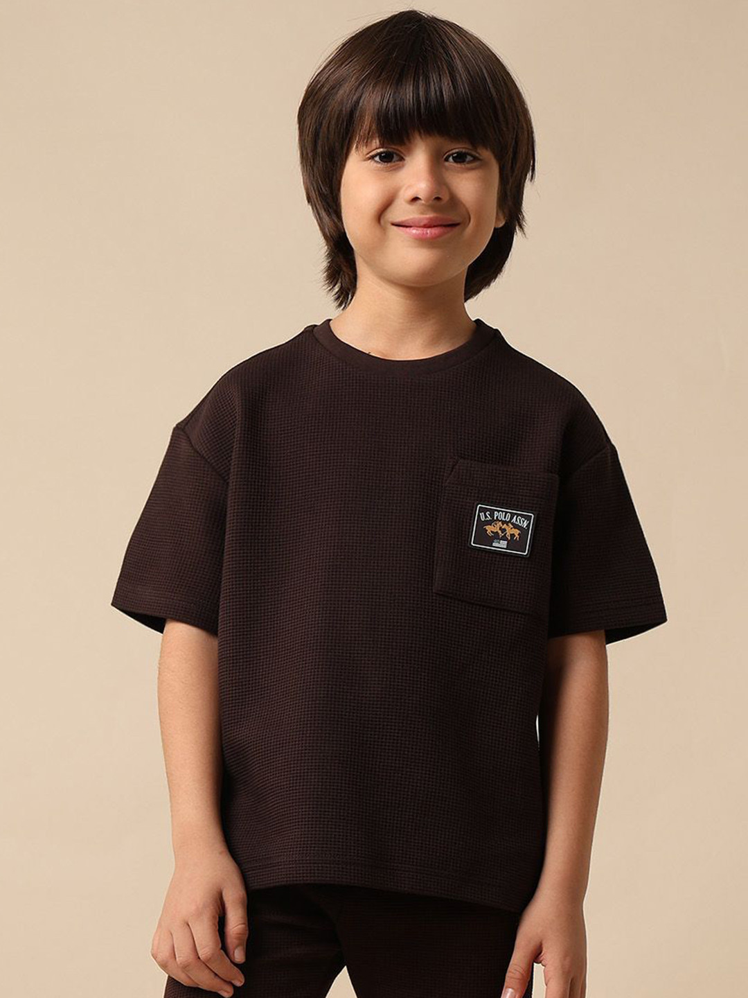 Uspa Kids Boys Textured Boxy Fit Cotton T-shirt