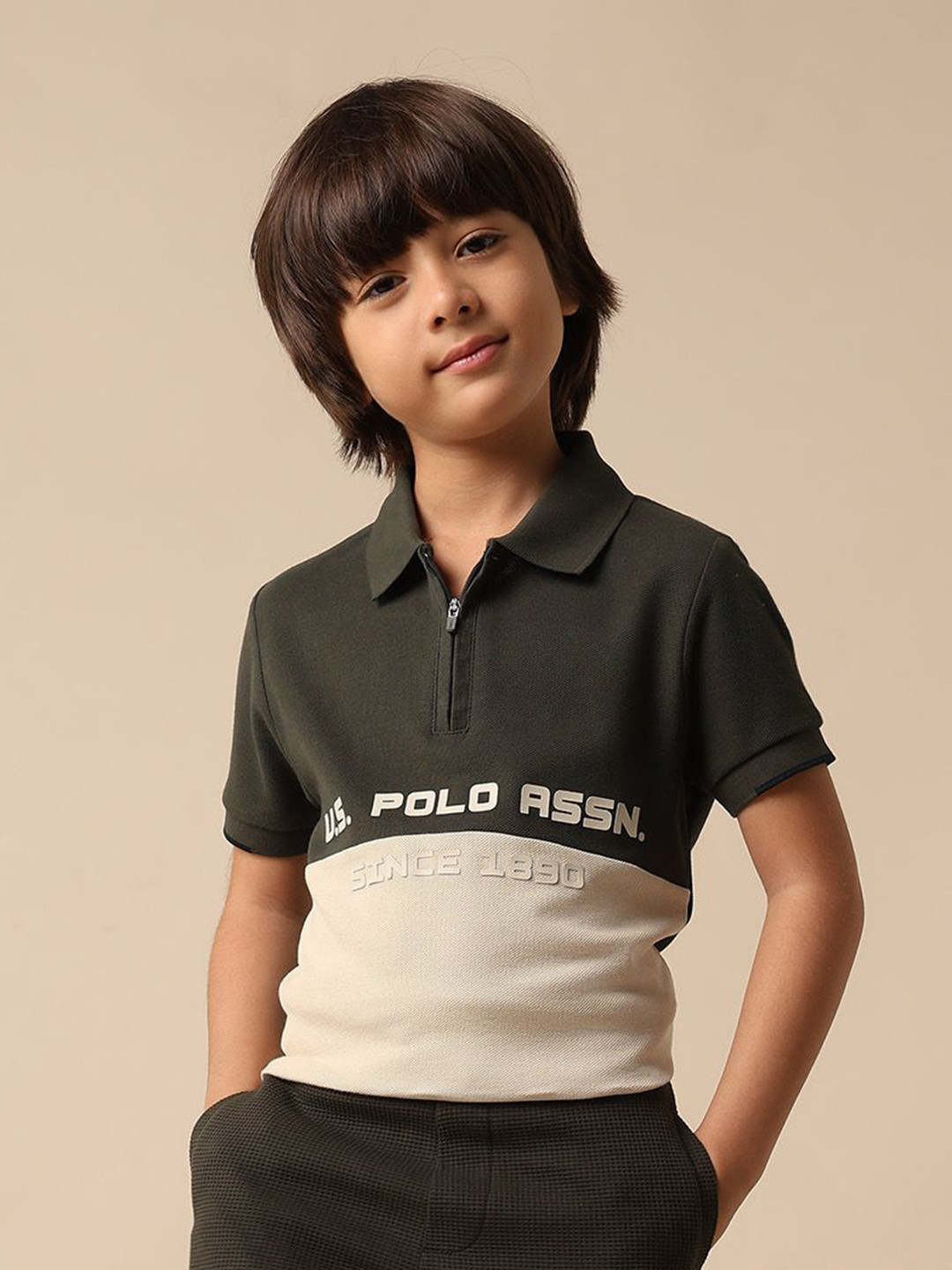 Uspa Kids Boys Colour Blocked Brand Embossed Polo Cotton T-shirt