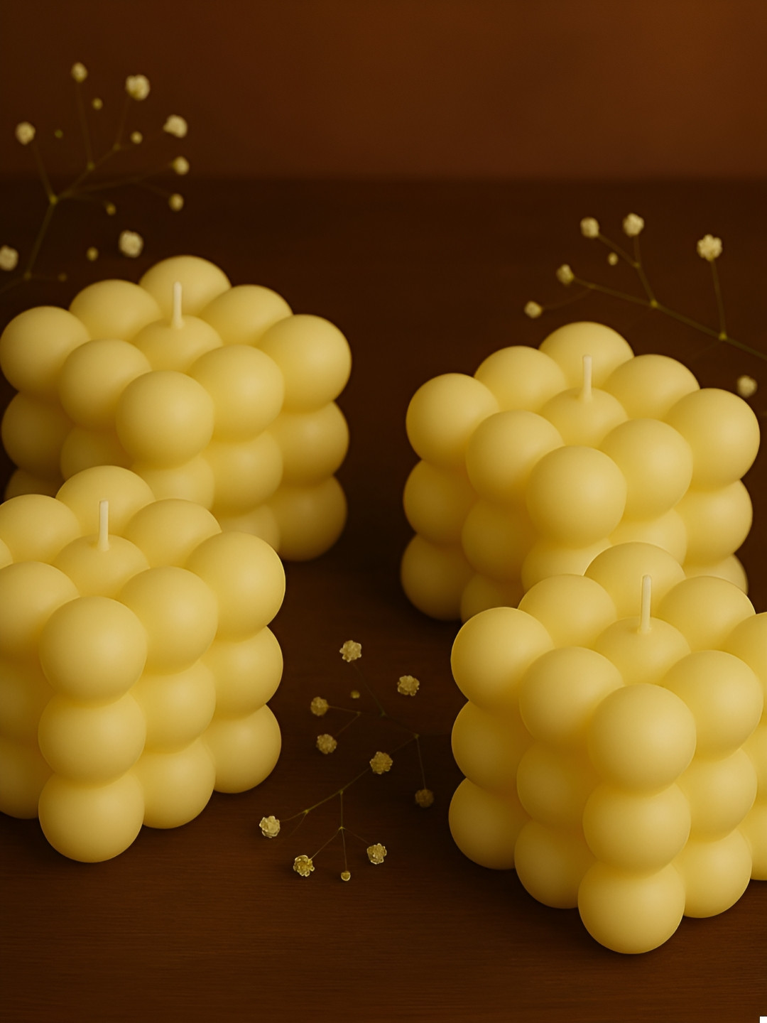 Mandy & Co Set of 4 Yellow Round Lead-Free Wick Bubble Candles