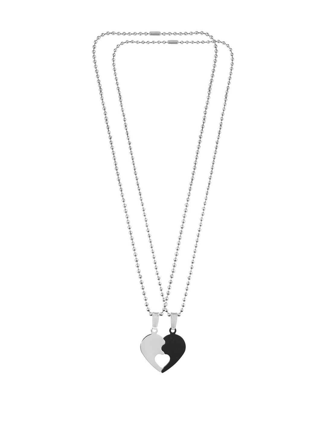 two colour two half Silver and black Tone Heartshape Love Chain Pendant