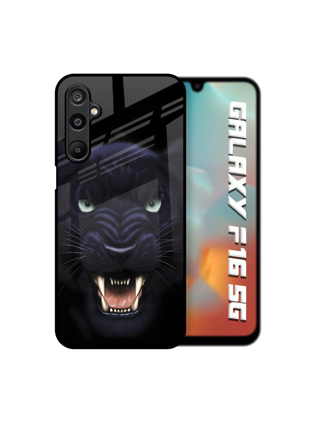 QRIOH Unisex Samsung Galaxy F16 5G Quirky Angry Black Leopard Shockproof Glass Back Case