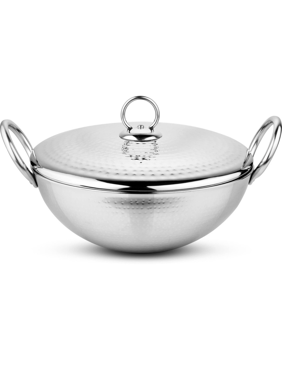 Prabha Round Bottom Stainless Steel Heavy Gauge Hammered Kadhai 2.1 L