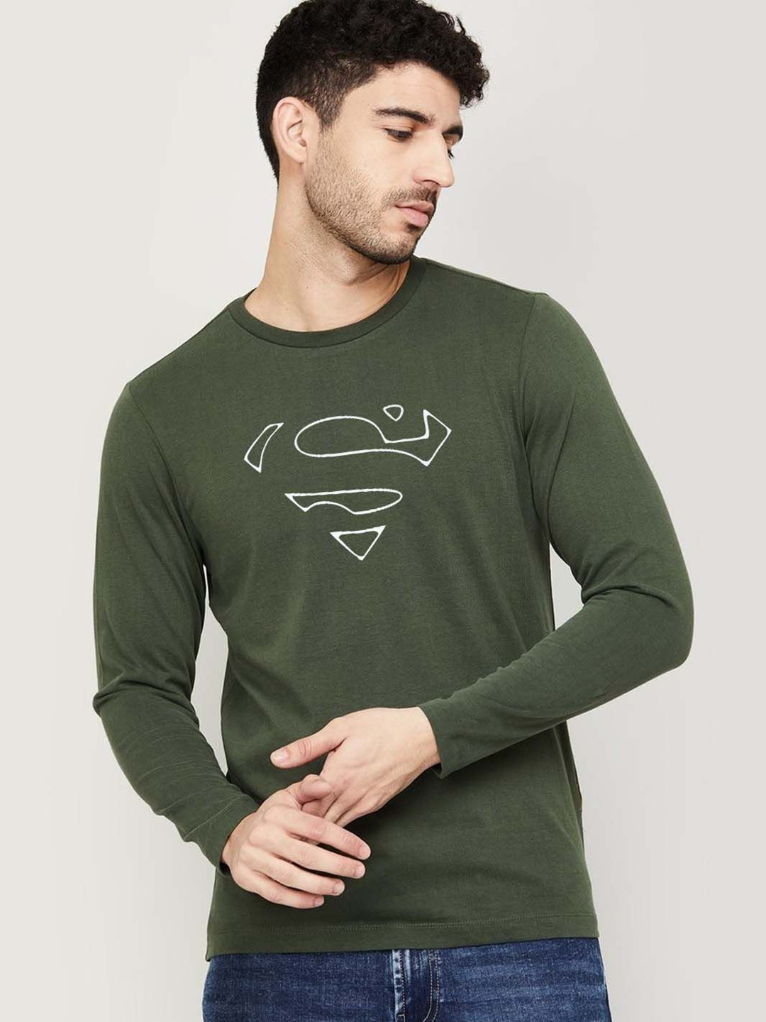 Organic Chics Men Superman Bio Finish Graphic Printed Round Neck Cotton T-shirt