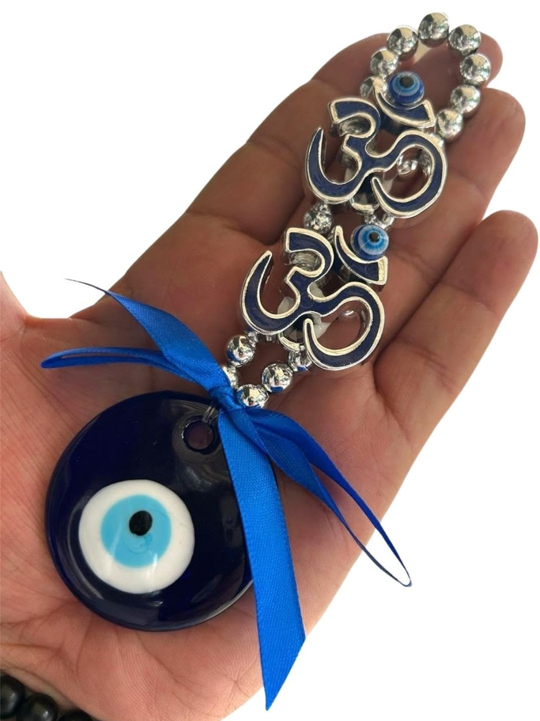 BLUE BEADS Blue Om Design Blue Glass Evil Eye Wall Hangings