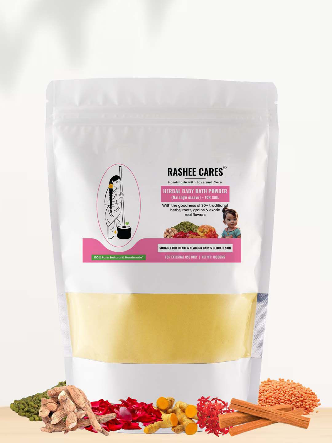 RASHEE CARES Nalangu Maavu Herbal Baby Bath Powder For Girls - 1 kg