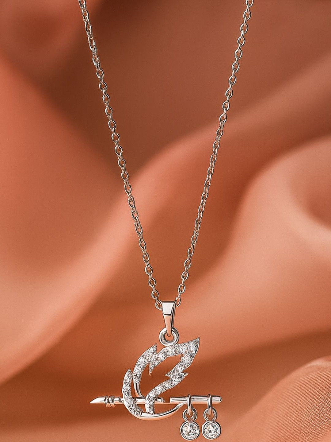 MISS HIGHNESS Women Silver Rhodium Plated Krishna Flute Leaf Pendant with Chain