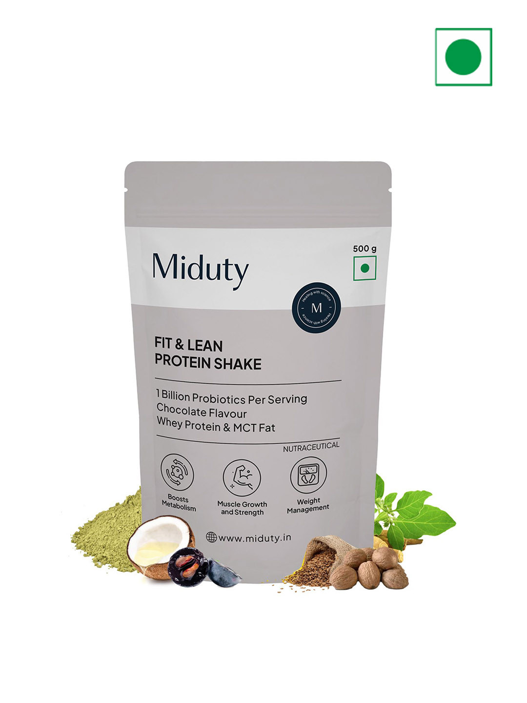 MIDUTY Fit & Lean Protein Shake - Chocolate Flavour - 500 g