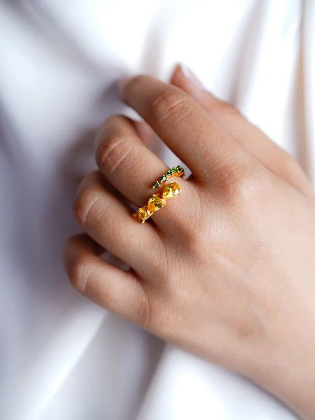 Anushka Jain Jewellery 925 Sterling Silver CZ-Studded Citrus Garden Eternity Finger Ring