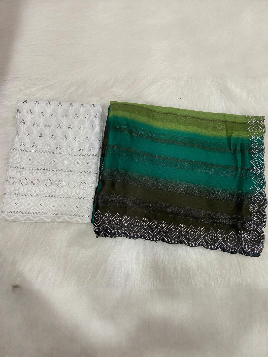 BHAVIKA SILK MILLS Tie and Dye Sequinned Pure Georgette Saree