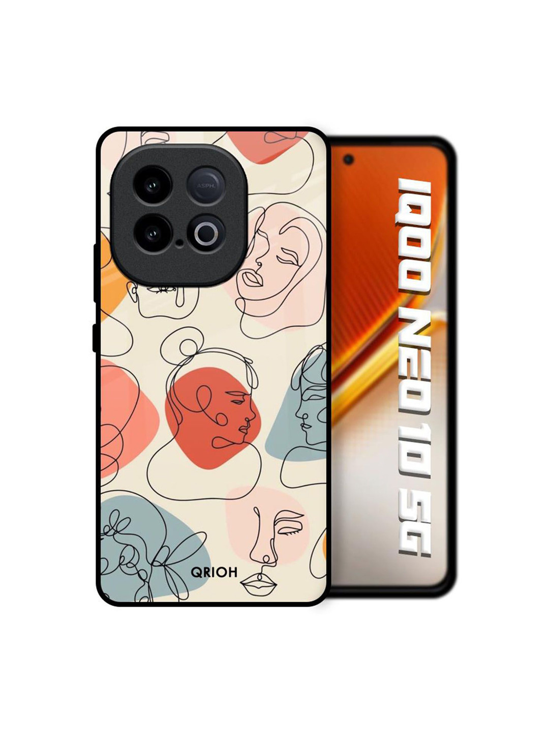 QRIOH Unisex iQOO Neo 10 5G Quirky Abstract Faces Shockproof Glass Back Case