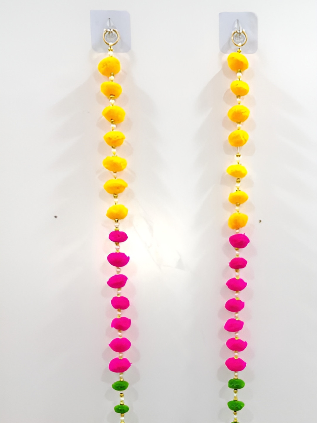 PUFFSMART 2-Pcs Yellow & Pink Pom-Pom Decorative Beaded Hanging Torans