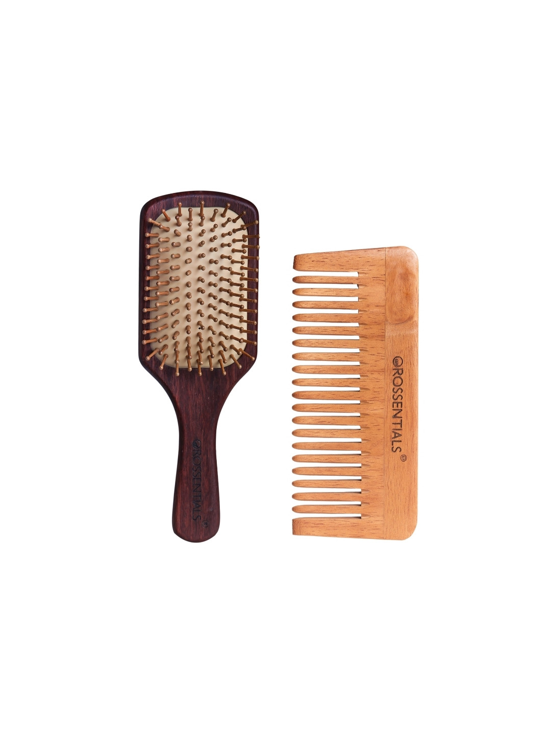 OROSSENTIALS Set Of 2 Wooden Hair Brush & En-Tangle Comb