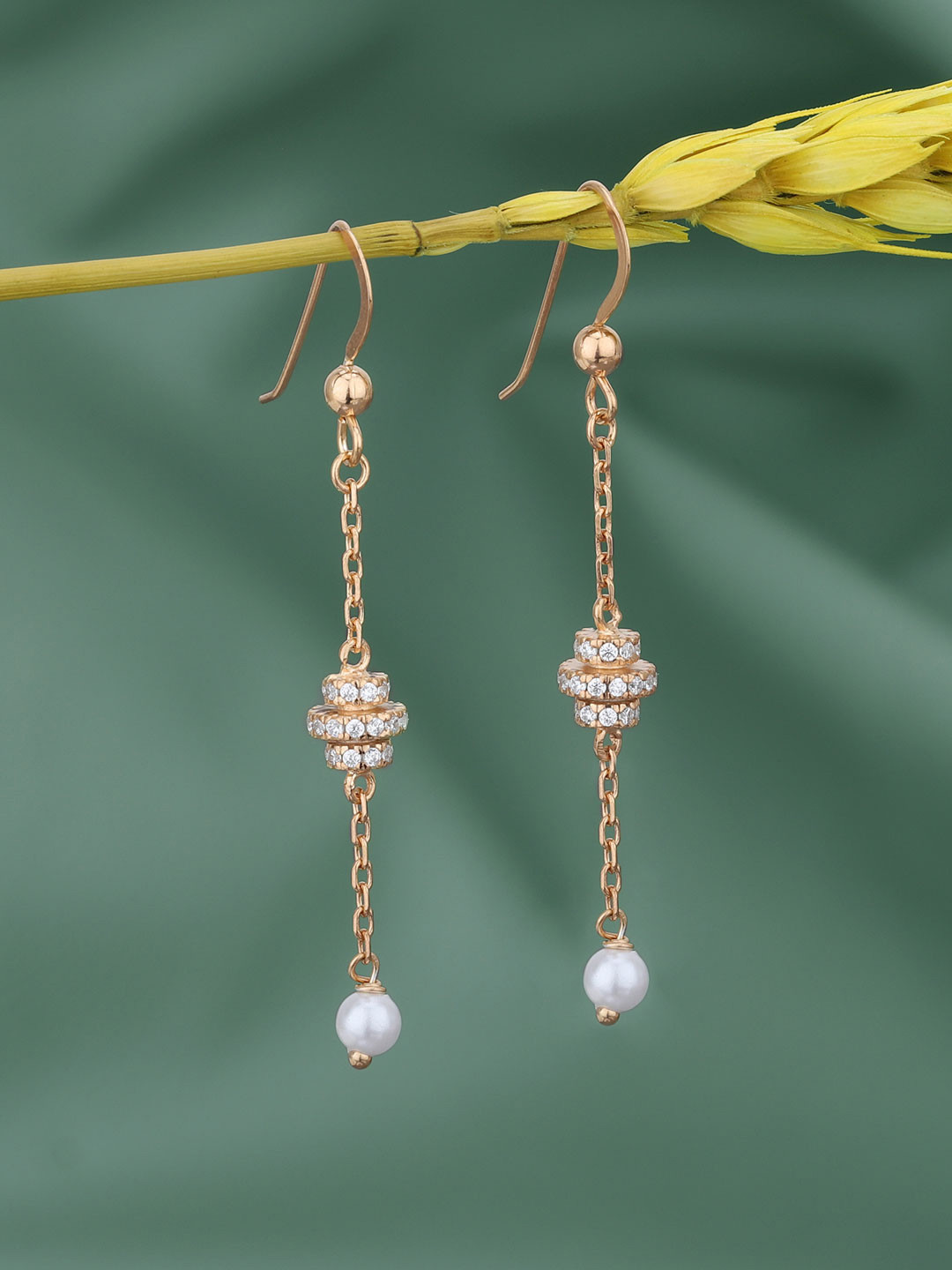 Carlton London 18kt Rose Gold Plated CZ and Pearl Drop Earring