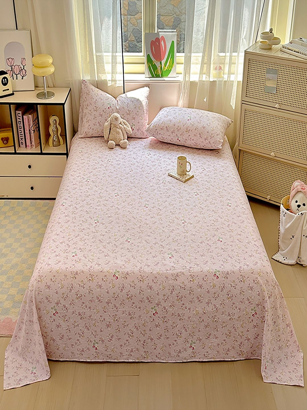 JC HOME Purple Floral 140 TC King Bedsheet Set-2.3m x 2.5m