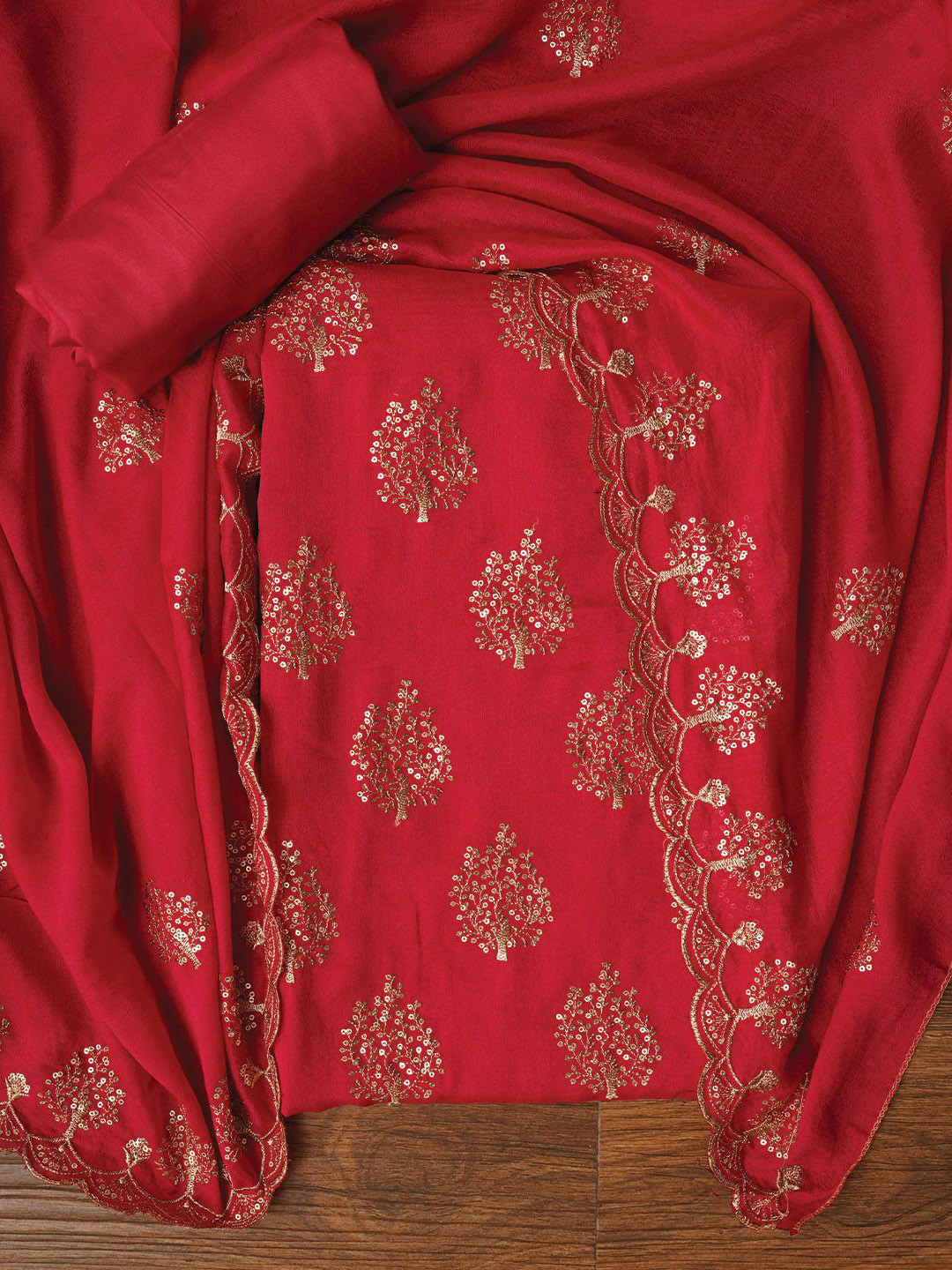 Desi Fusion Embroidered Sequinned Unstitched Dress Material