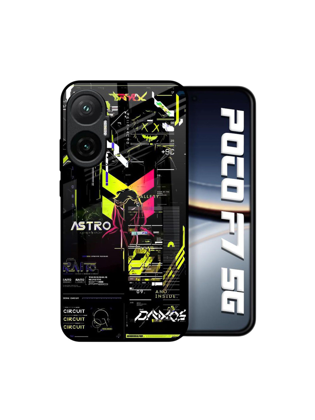 QRIOH Unisex Poco F7 5G Typography Astro Glitch Shockproof Glass Back Case