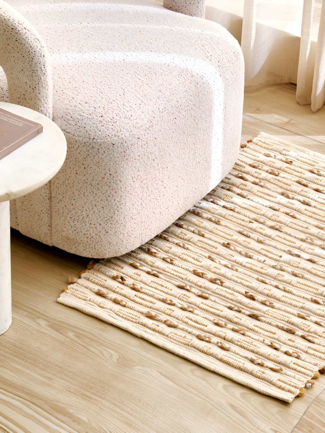 Home Centre Natura Luna Brown & Off White Woven-Designed Jute Reversible Dhurrie