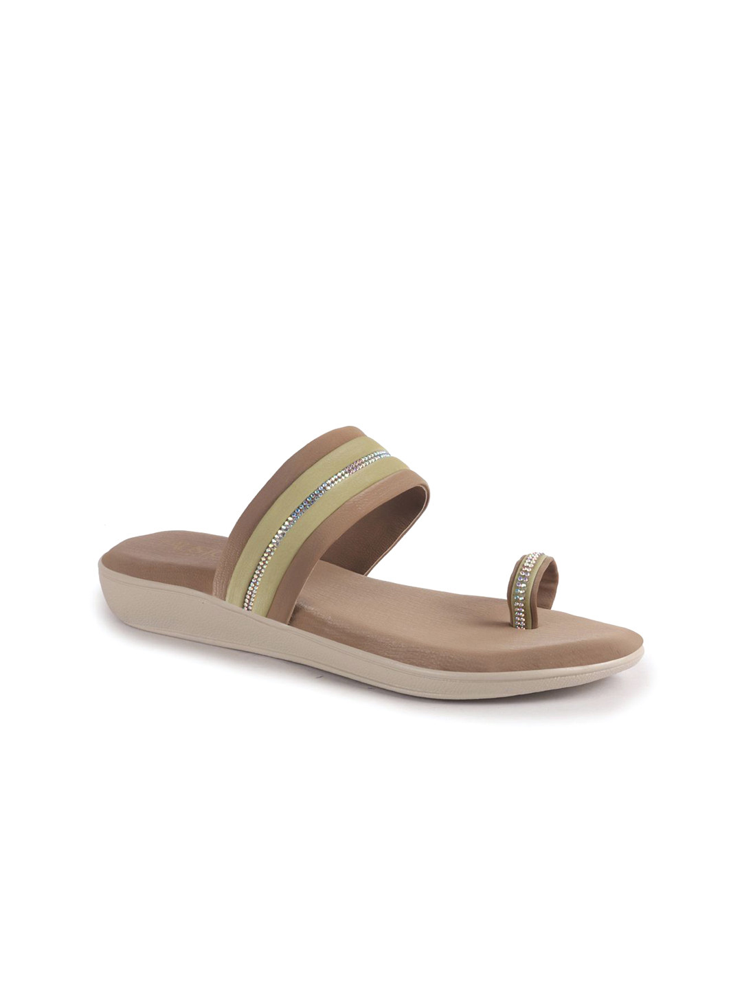 FAUSTO Women Embellished Slip-On Toe Ring Ortho Flatform Sandals