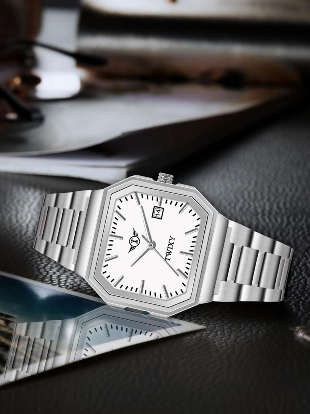 TWIXY Men Brass Dial & Bracelet Style Straps Analogue Watch TYW-6 SILVER-WHITE