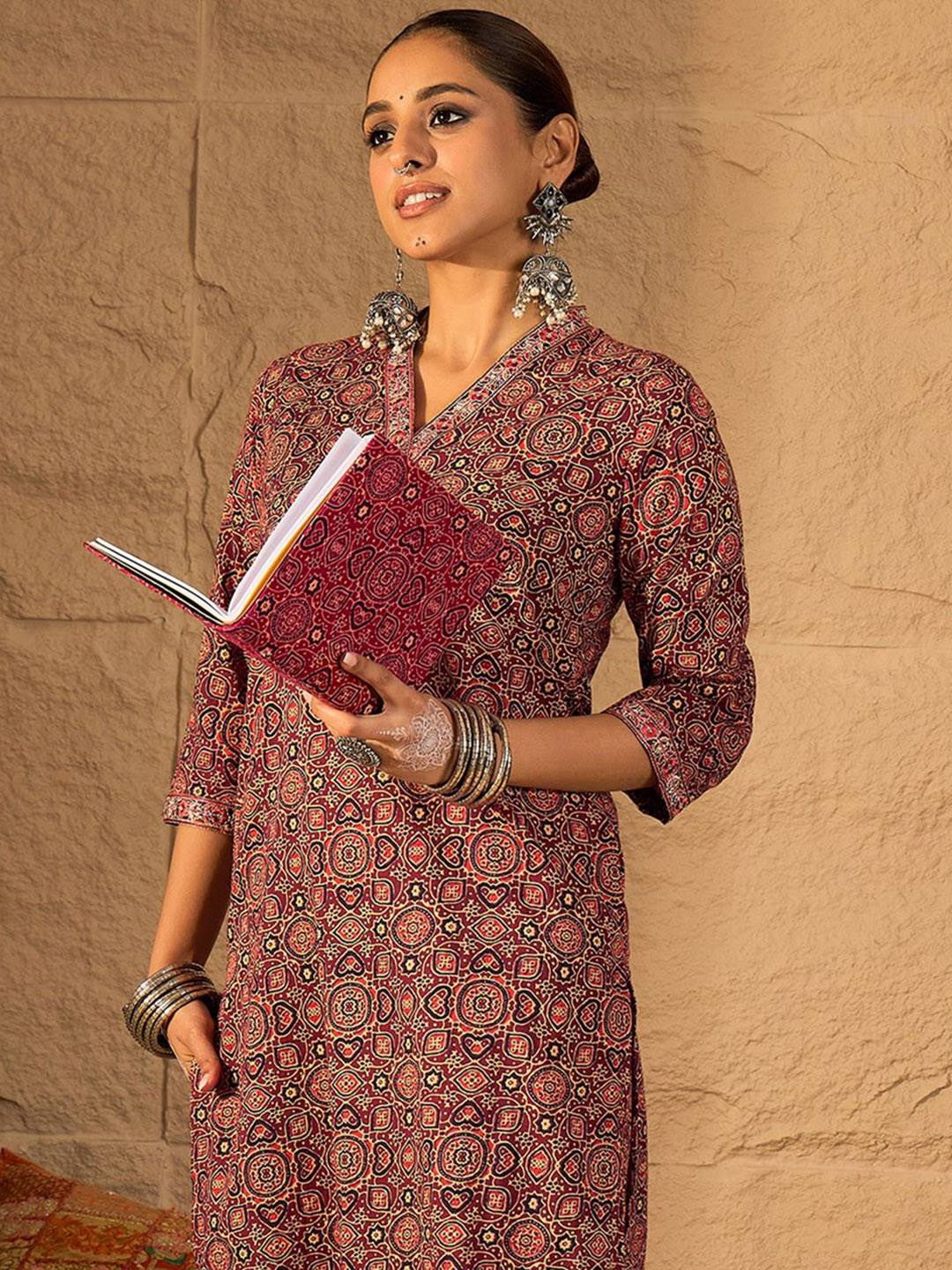 Indo Era Women Ethnic Motifs Printed Pure Cotton Kurta with Trouser