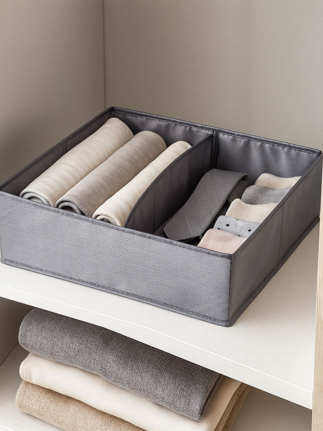 Home Centre Regan Timber Grey 2 Compartment Wardrobe Organiser