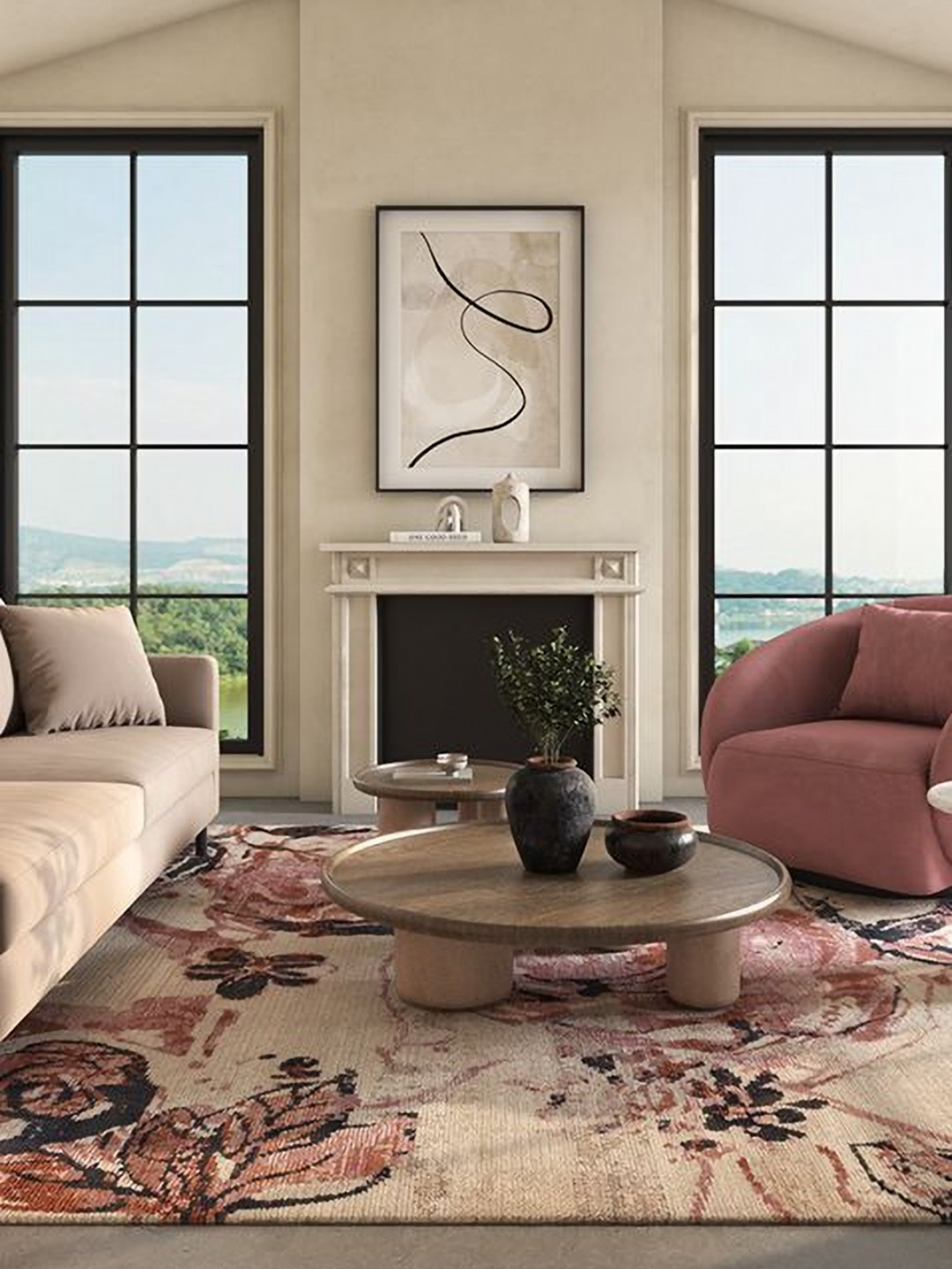 ASTERLANE Pink & Beige Floral Carpet