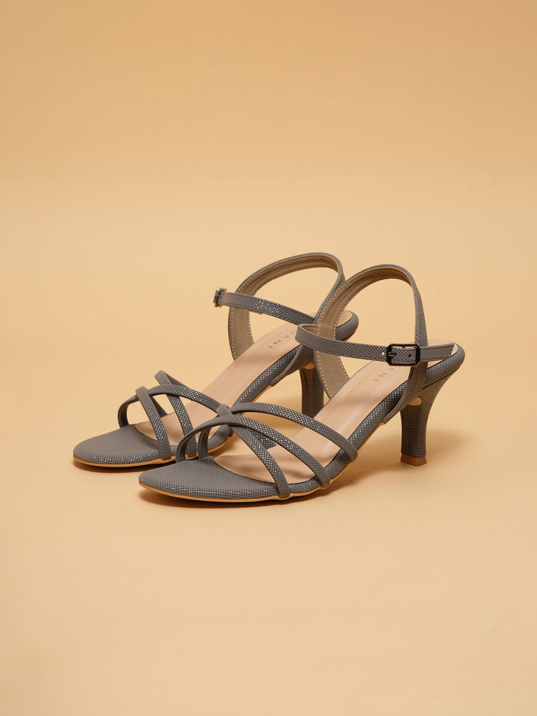 ERIDANI Elsa Women Textured Open Stiletto Heels Sandals