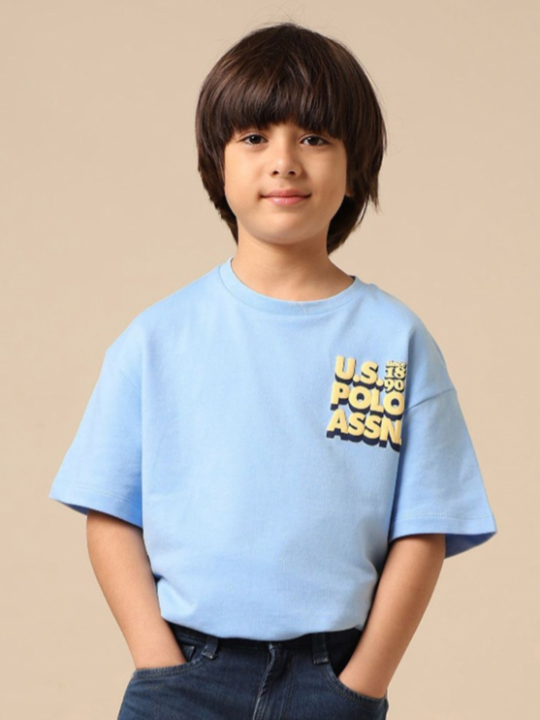 Uspa Kids Boys Brand Printed Boxy Fit Cotton T-shirt