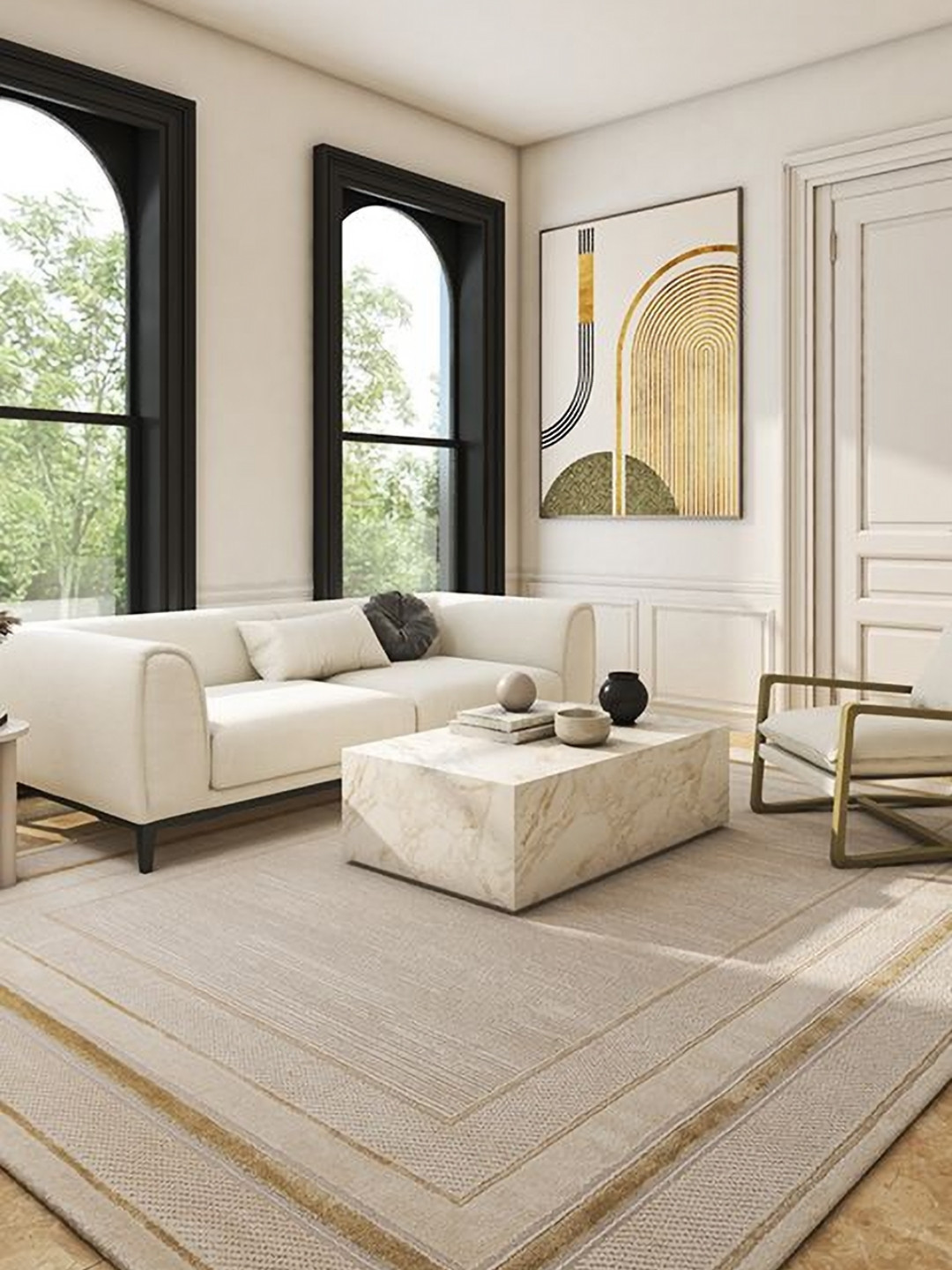 ASTERLANE White & Gold Solid Carpet