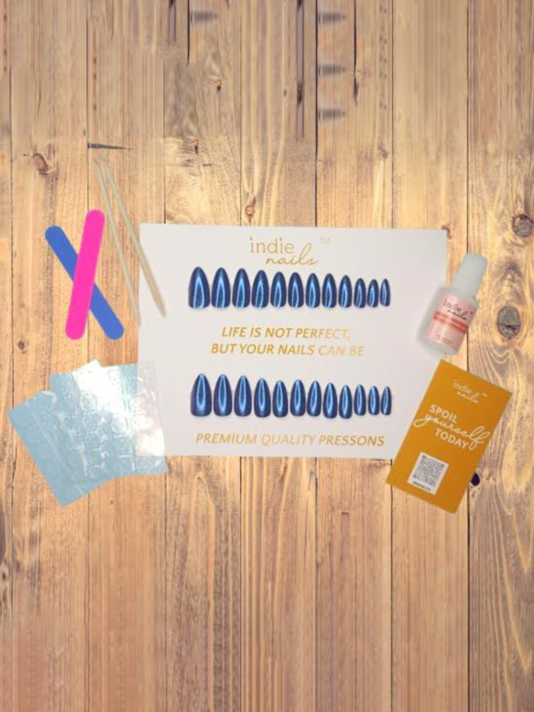 Indie Nails Set Of 24 Metallic Long Stiletto Shaped Reusable Press-On Nails Kit