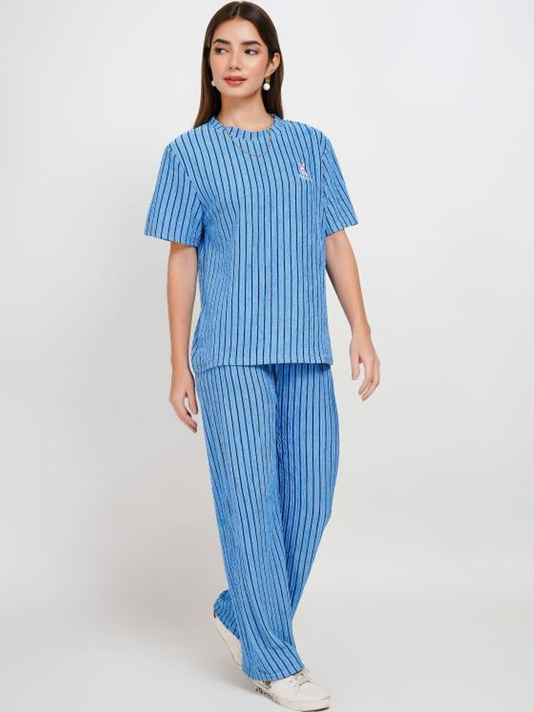 Stem Rope Women Striped T-shirt and Trouser Co-ord Set