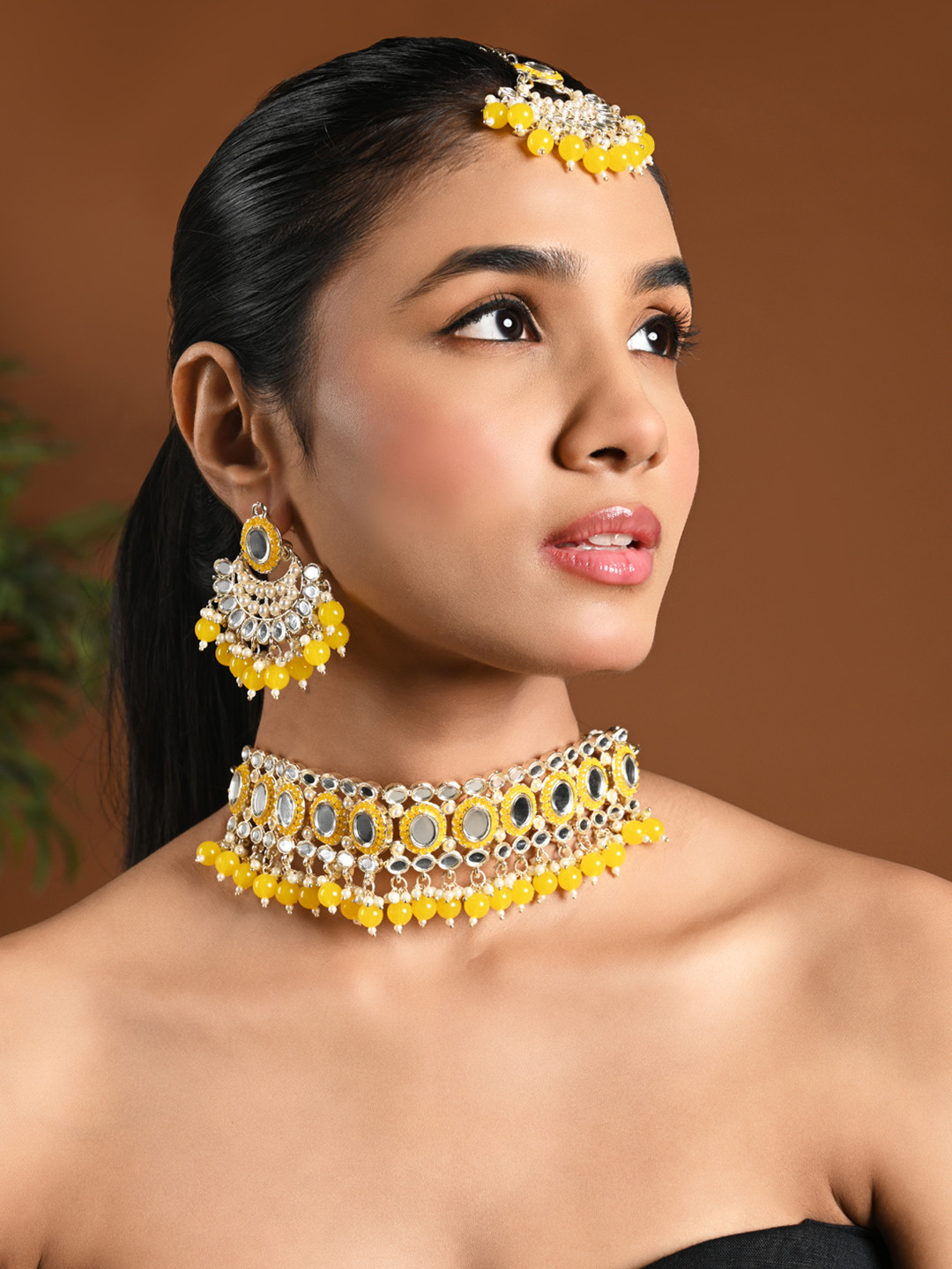 I Jewels Gold-Plated South Indian Style Kundan Studded Alloy Jewellery Set