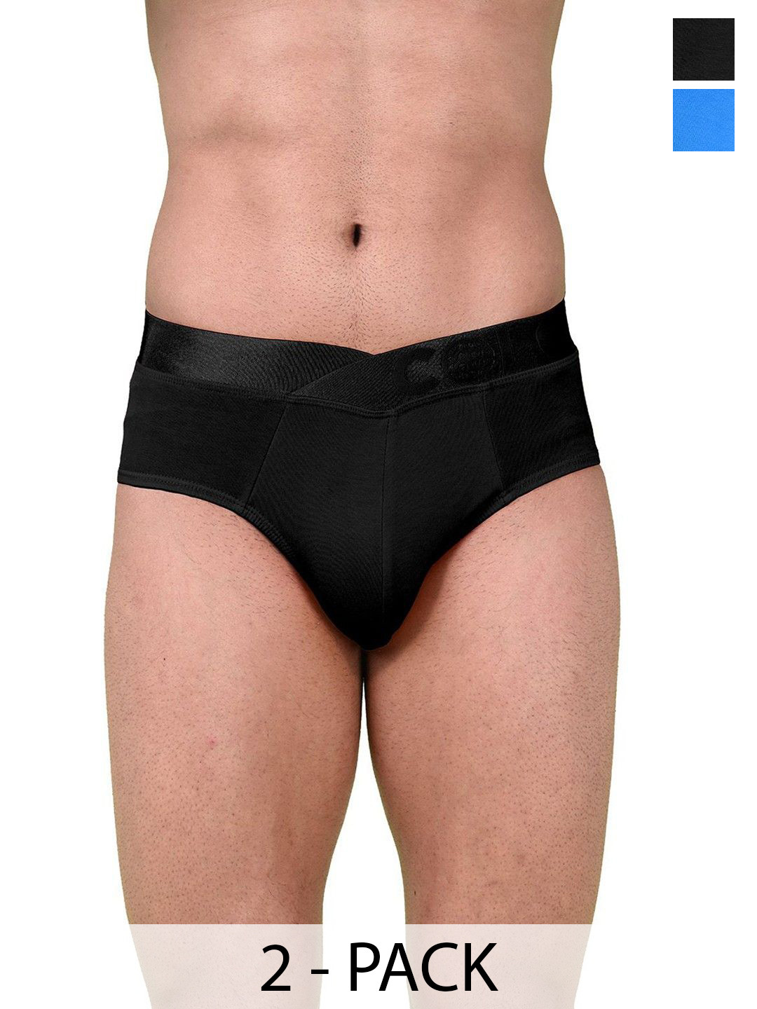 COLORS by Rupa Frontline Pack of 2 Mid-Rise Basic Briefs 1002-B-DBL-Black-DarkBlue