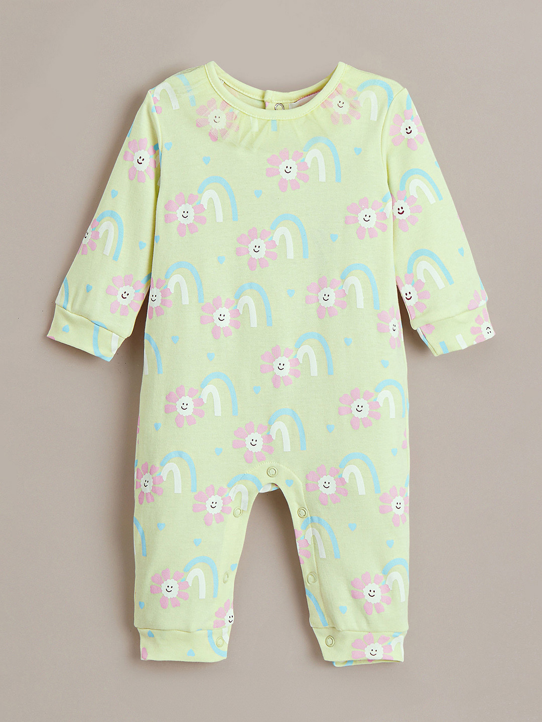 Hopscotch Girls Floral And Rainbow Printed Cotton Rompers