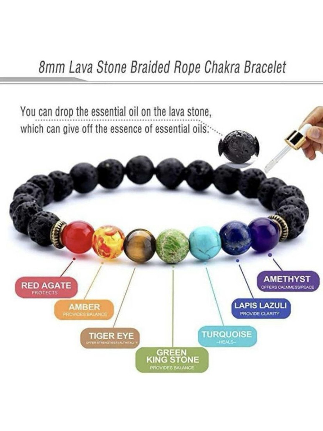 UWISH Unisex Mult Color Ceramic Crystals 7 Chakra Bracelet