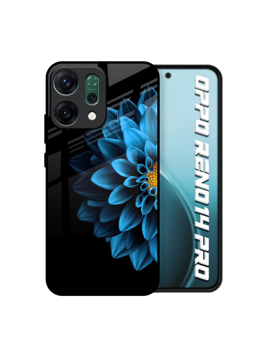 QRIOH Unisex Oppo Reno14 Pro 5G Floral Half Blue Flower Shockproof Real Glass Back Case
