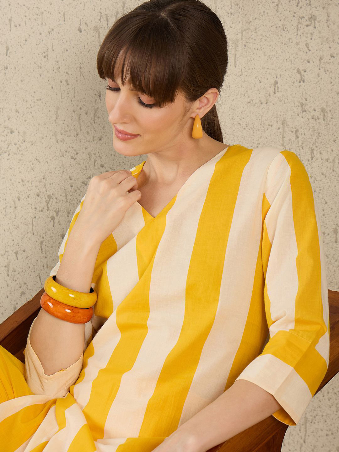 Indo Era Women Striped Pure Cotton Straight Kurta with Trouser