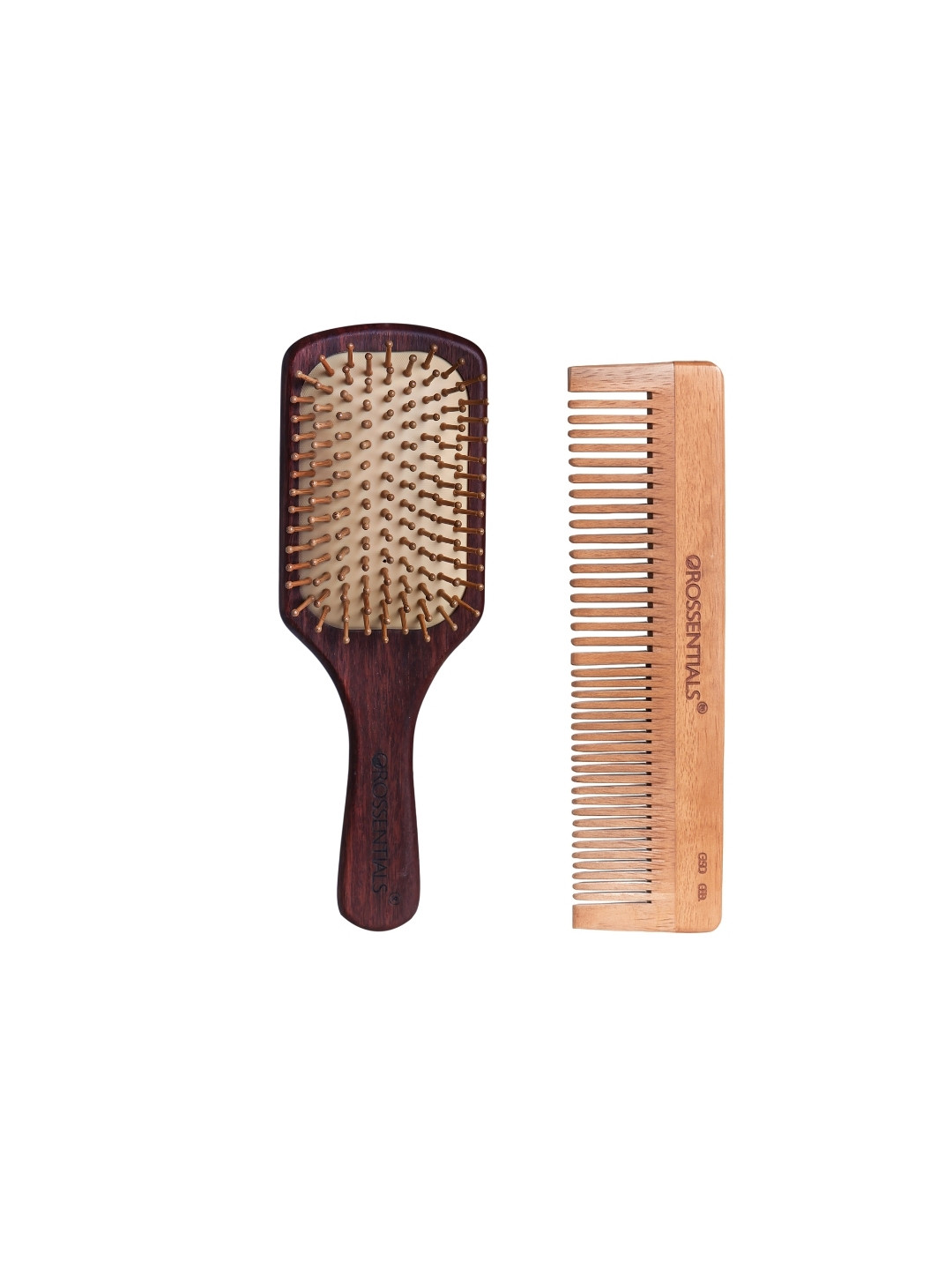 OROSSENTIALS Set Of 2 Wooden Hair Brush & 2 In 1 Comb