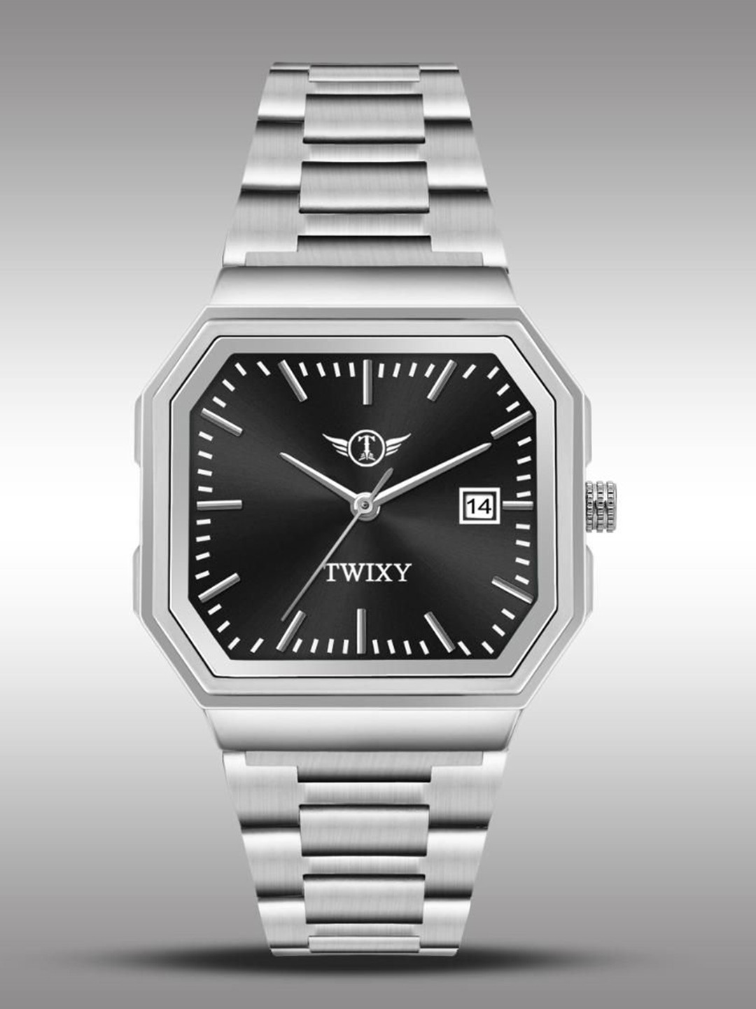 TWIXY Men Square Dial & Stainless Steel Analogue Watch TYW-6 SILVER-BLACK