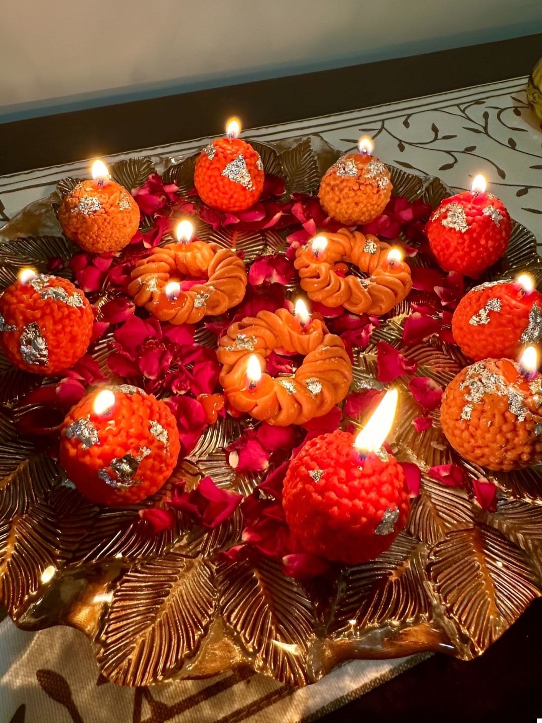 Mandy & Co Pack of 6 Laddu And Imarti Lead-Free Wick Diya Pillar Candles