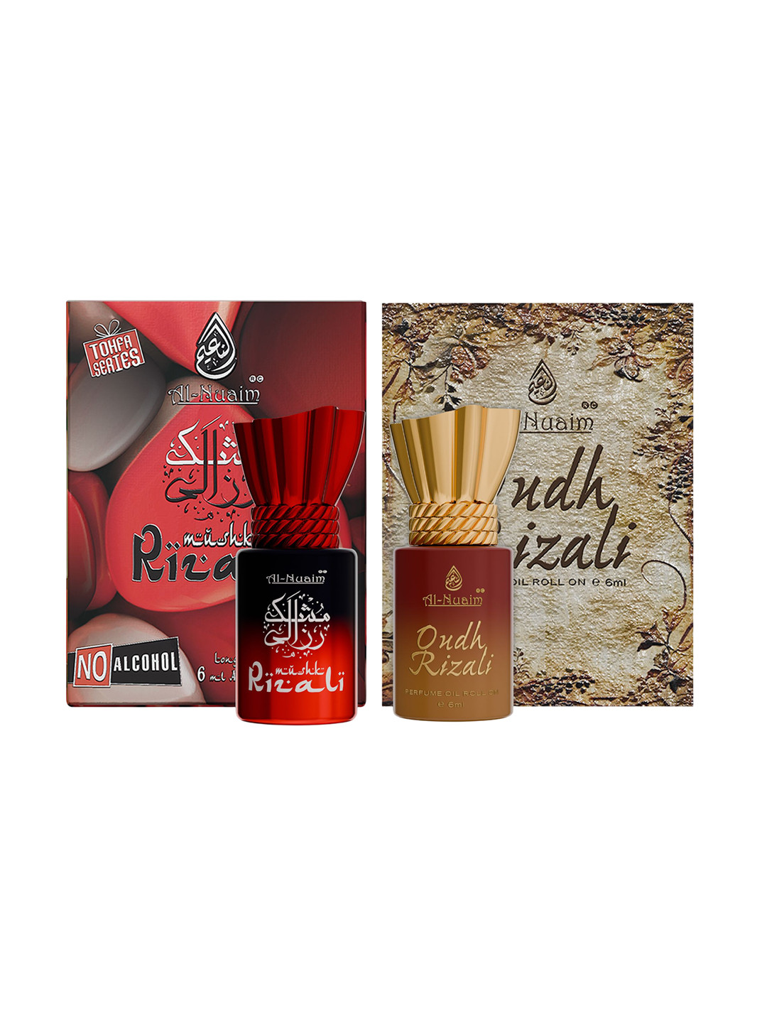 Al-Nuaim Set Of 2 Alcohol Free Roll On Attar 6ml Each - Mushk Rizali & Oudh Rizali