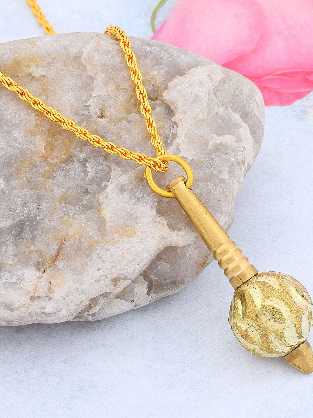 Brass Micron Goldplated Bajrang Bali Hanuman Gada (Mace) chain pendant