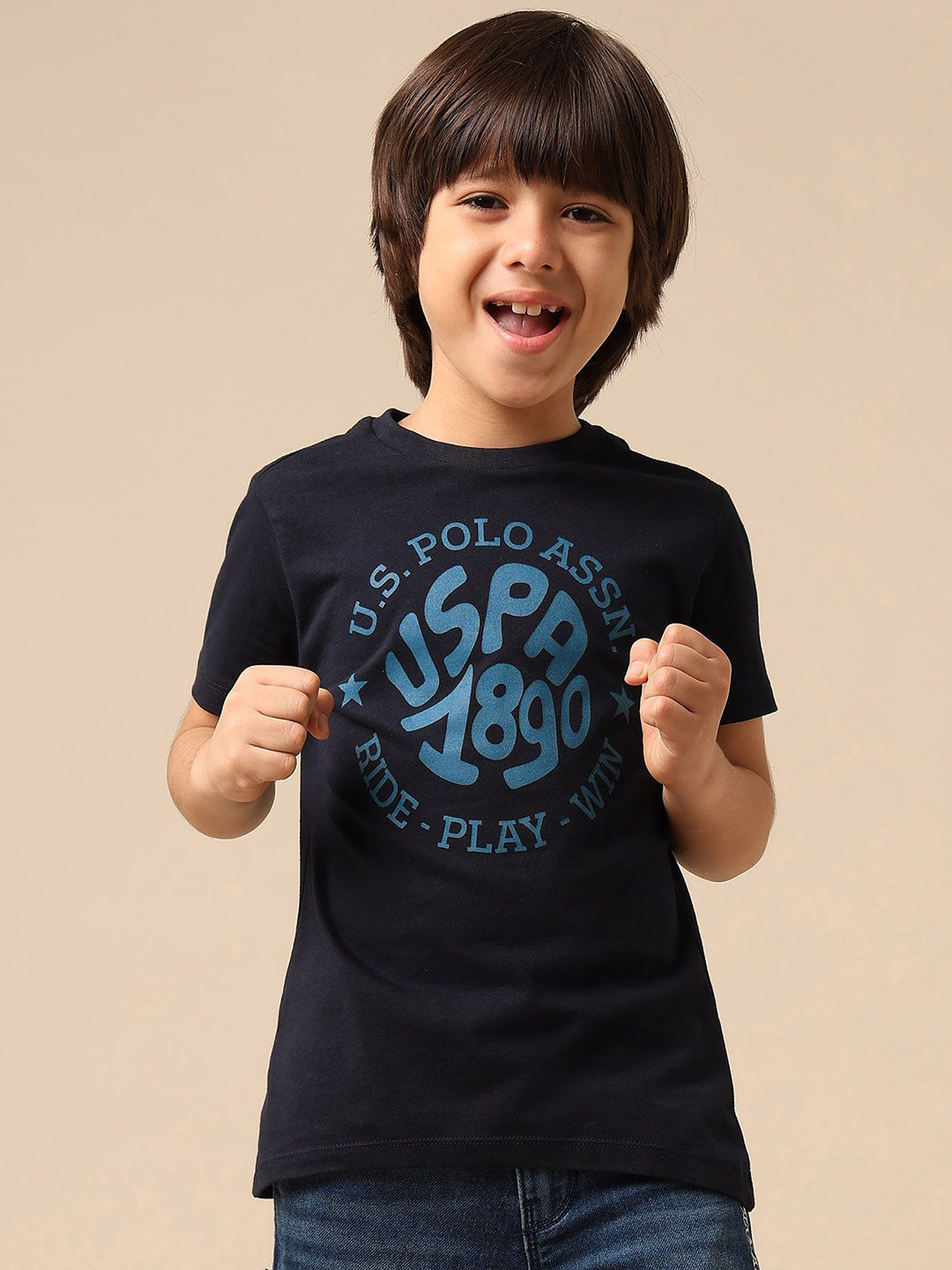 Uspa Kids Boys Brand Printed Regular Fit Cotton T-shirt
