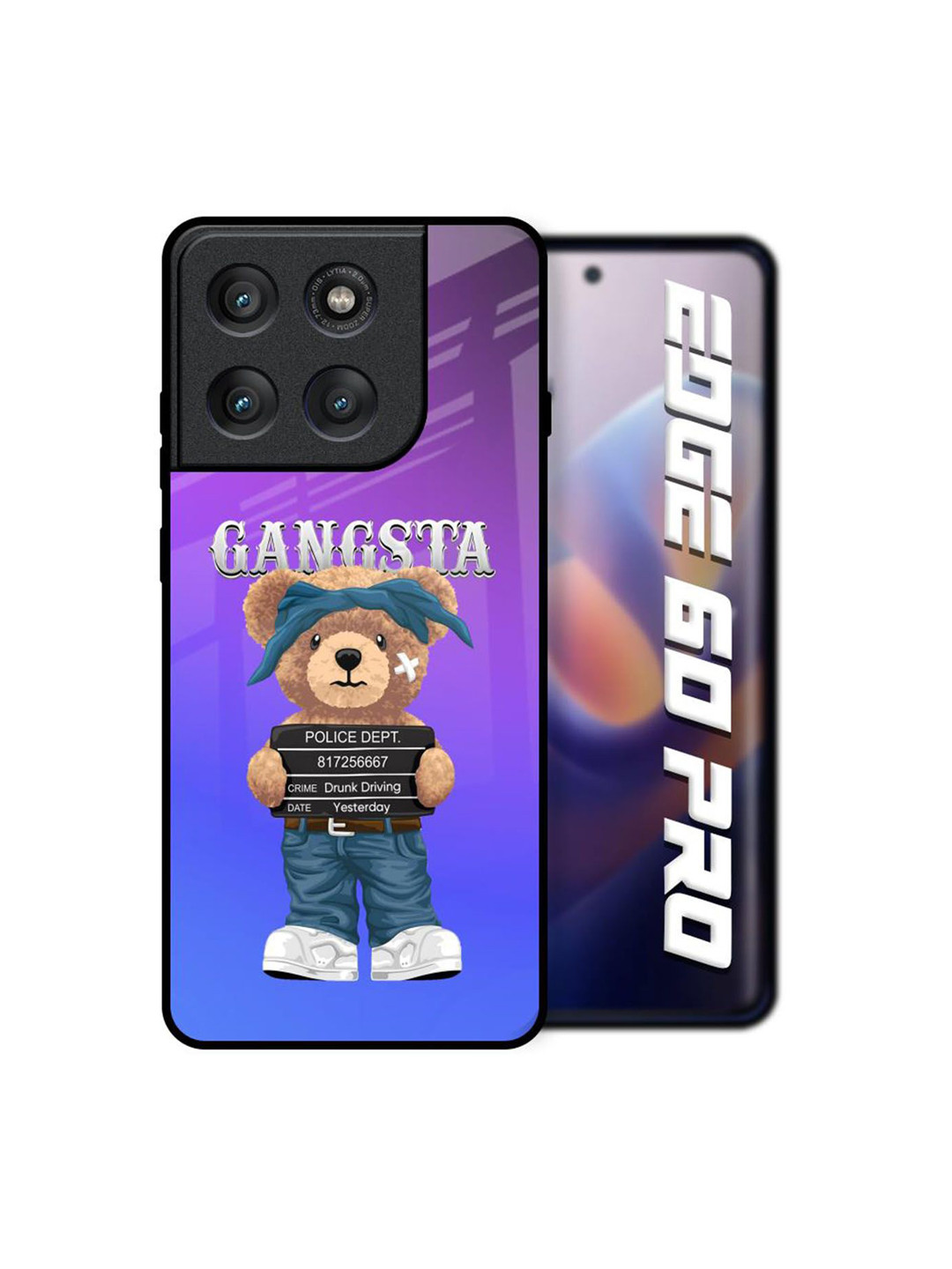 QRIOH Unisex Motorola Edge 60 Pro Quirky Gangsta Bear Shockproof Glass Back Case