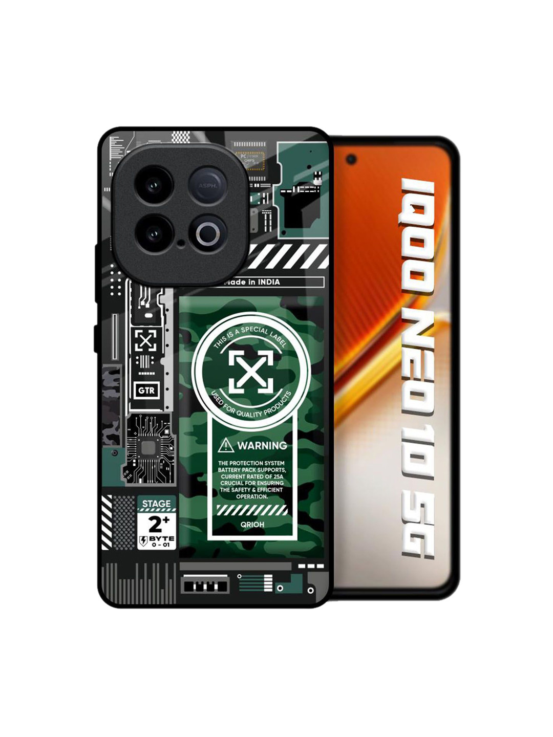 QRIOH Unisex iQOO Neo 10 5G Typography Camo Circuit Shockproof Glass Back Case