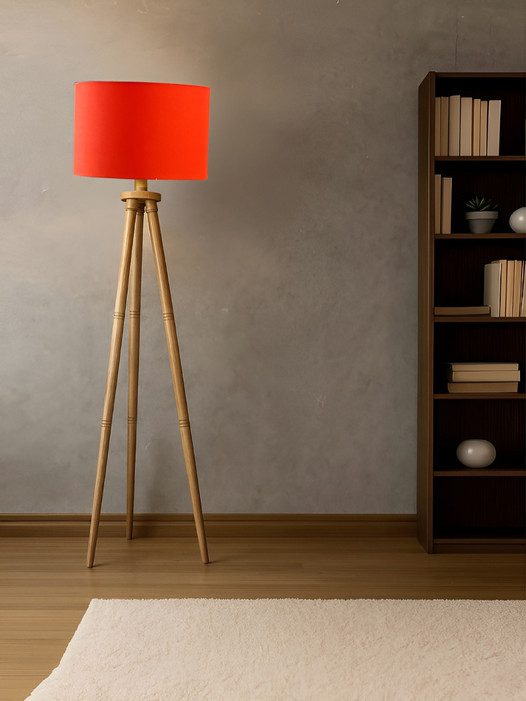 Devansh Brown & Orange-Colored Wooden Floor Lamp
