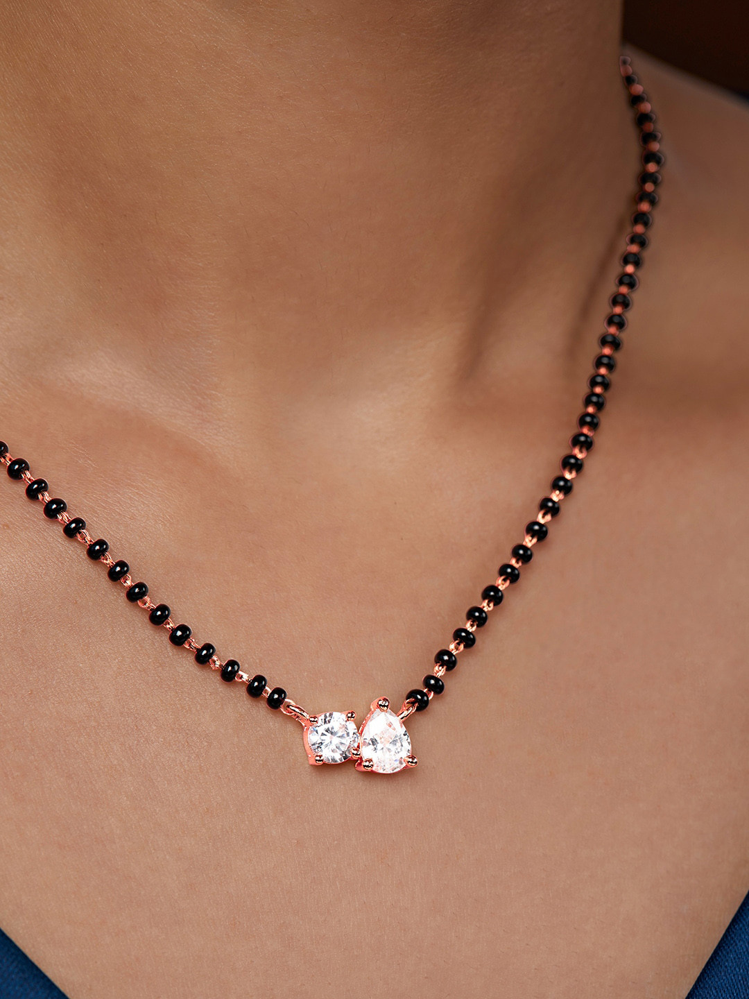 MINUTIAE Rose Gold-Plated Crystal-Studded & Beaded Mangalsutra