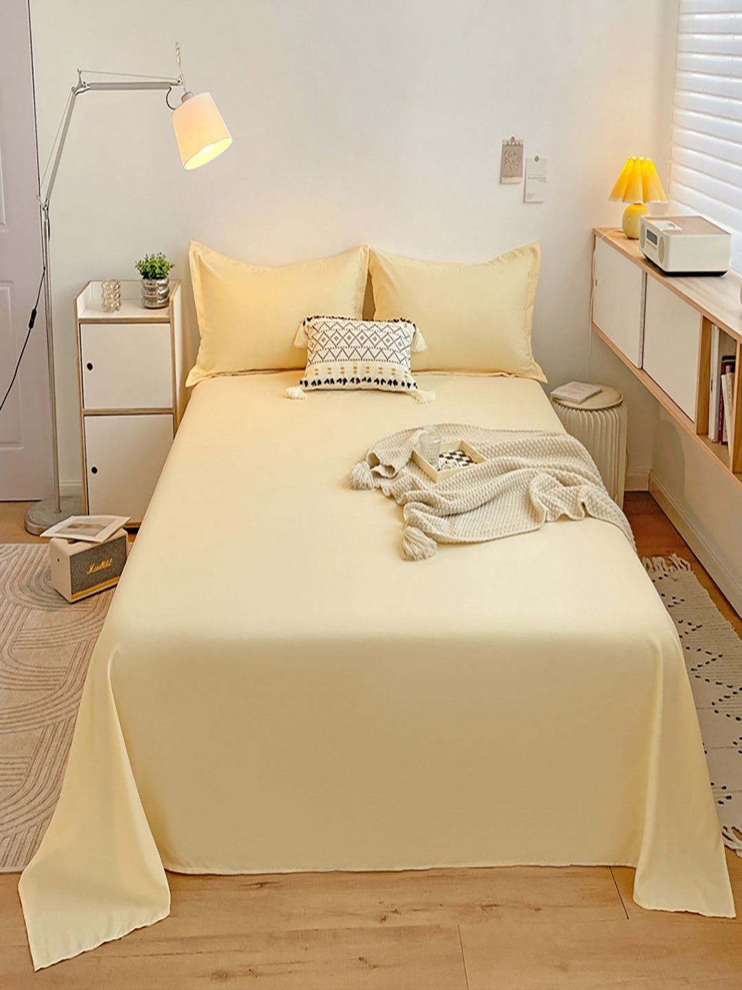 JC HOME Beige 140 TC Queen Bedsheet Set -2m x 2.3m