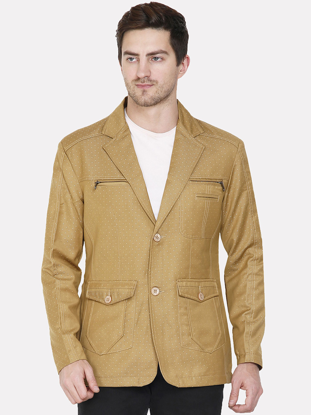 HAUTEMODA Printed Notched Lapel Single-Breasted Woolen Overcoat